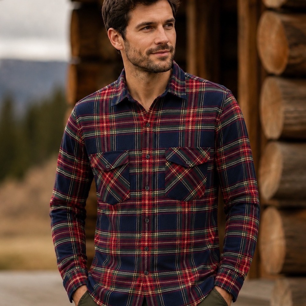 Wallace & Barnes Workshirt Mens S Navy Red Plaid Cotton Twill BN631 Utility